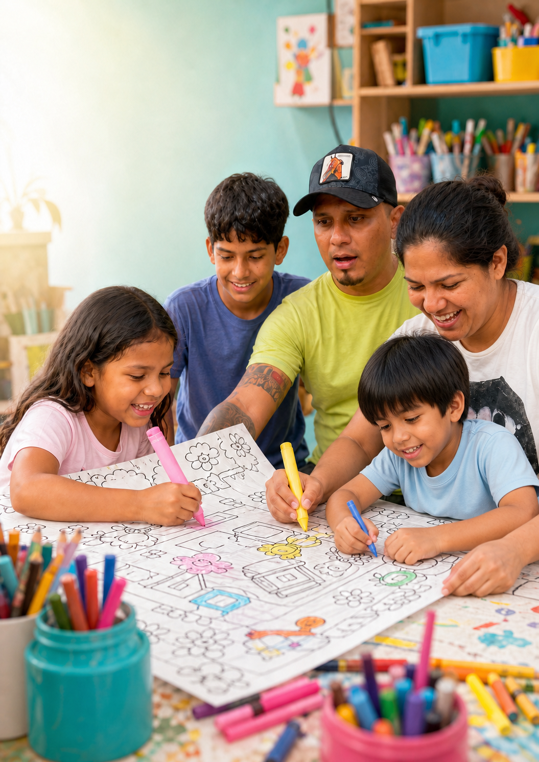 Familia coloreando