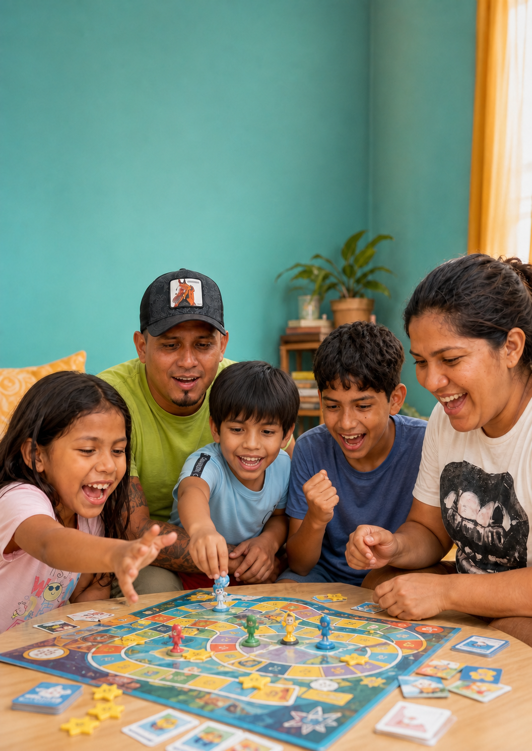 Familia jugando un juego de mesa