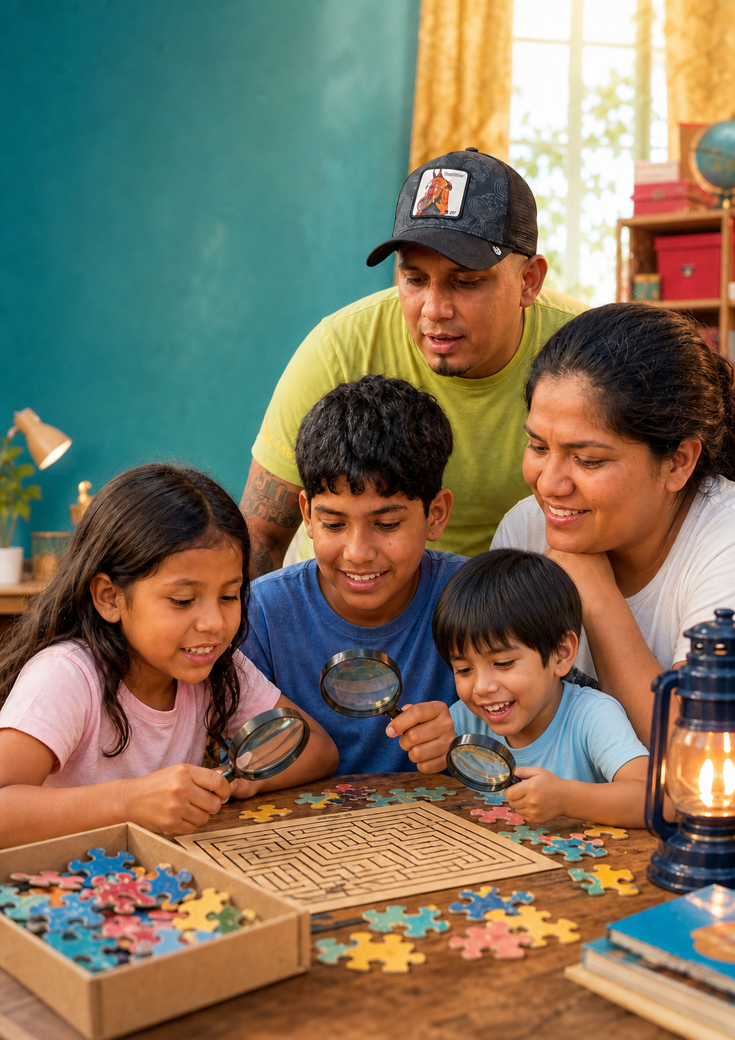 Familia resolviendo retos
